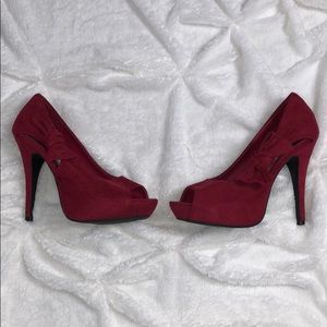 JustFab Red Suede Bow Peep-Toe